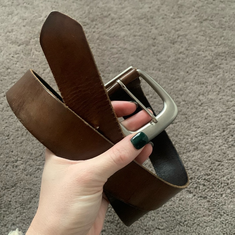 100% genuine leather classic brown metal buckle made in USA belt!